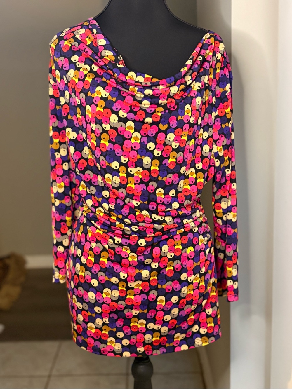 Style & Co. Multicolor Cowl Neck Long Sleeve Blouse